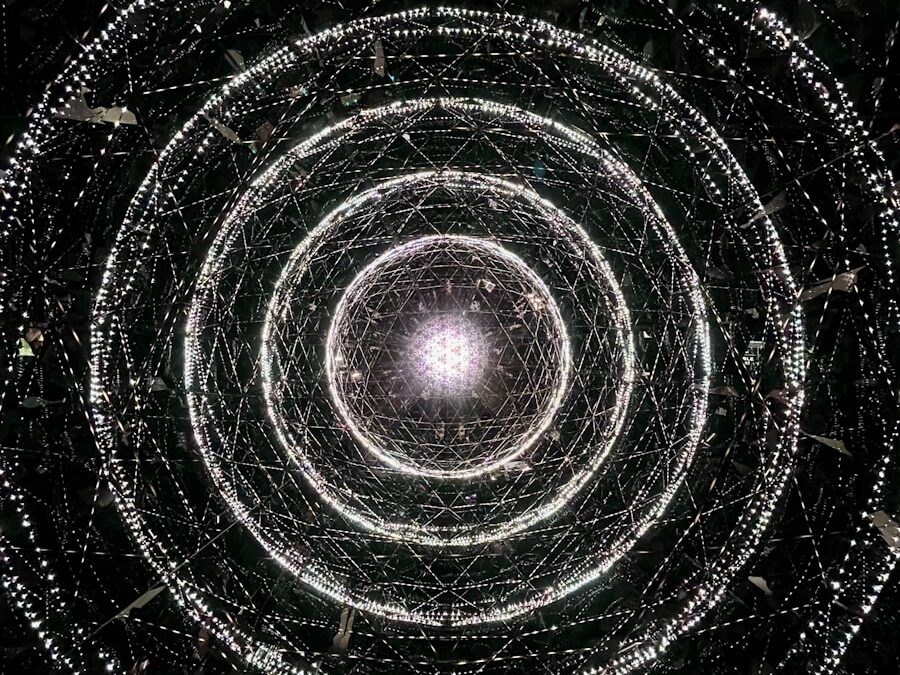 a spiral of lights in the middle of a room